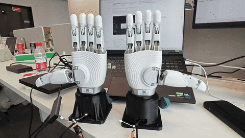 OmniHand 2025 灵巧手手指和拇指进行动作演示的动态记录