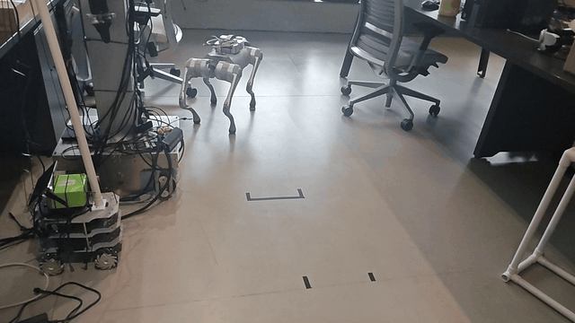 Go2X robot dog walking, turning and approaching in the real lab